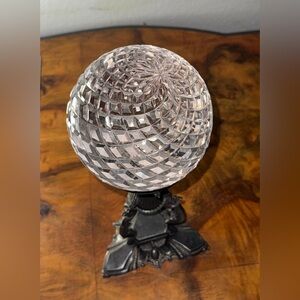 Antique 19th Cemtury Quadruple Plate stand w/ a hand cut crystal sphere atop